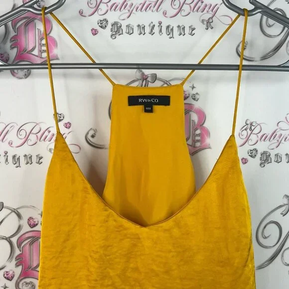 RW&CO. Tank top shiny strappy yellow shimmer Mustard Camisole Top - Picture 3 of 13